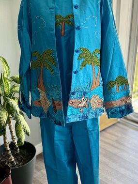 Vintage Anage Electric Blue 3pc silk set